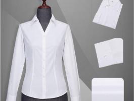 商务女式长袖衬衫-白色CVC女长袖V领衬衫TC101B80