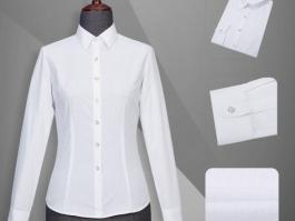 职业装女衬衫-TC107A87-女长袖正规领衬衫-白色竖条纹CVC长袖女衬衫-60棉40聚酯纤维女士衬衫