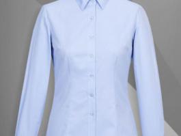 职业装正装女衬衫-蓝色细斜纹CVC长袖正规领女衬衫-TC111A50