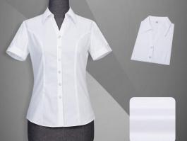 白色竖条纹CVC短袖V领女衬-TC108B87-夏季职业女衬衫-