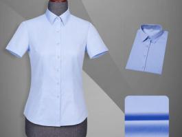 桐乡女衬衣订做TC112A50蓝色细斜纹CVC正规领短袖女衬衣