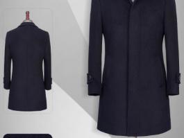 藏青色50%羊毛大衣TD500153一字领暗门襟扣中长款男呢大衣