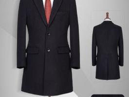 桐乡男士大衣定制款－JYTD500770黑色50%羊毛平驳领单排扣两粒中长款男大衣